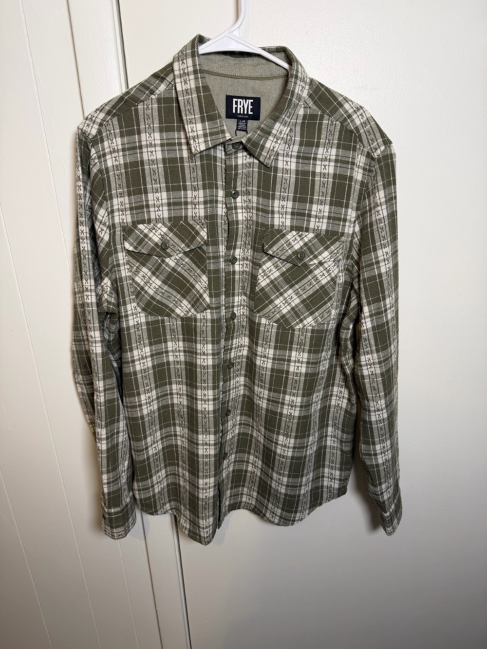 FRYE Plaid Button‑Down Shirt | Men’s Large | Green/Off White | NWT